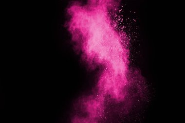 Siyah arka planda pembe toz patlaması. Renkli bulut. Renkli toz patlar. Boya Holi.