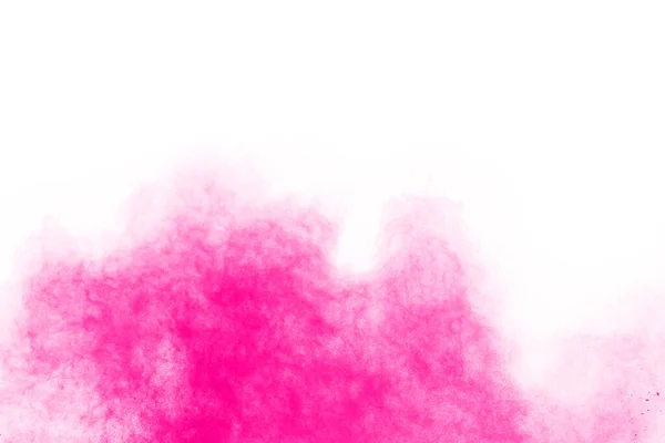 Abstract pink powder splatted background,Freeze motion of color powder exploding/throwing color powder,color glitter texture on white background.