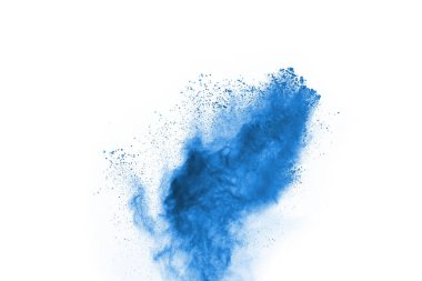 Beyaz arka planda mavi renkli toz patlaması. Renkli bulut. Renkli toz patlar. Boya Holi.
