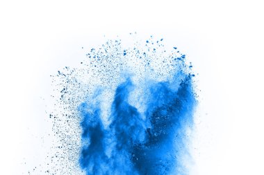 Beyaz arka planda mavi renkli toz patlaması. Renkli bulut. Renkli toz patlar. Boya Holi.