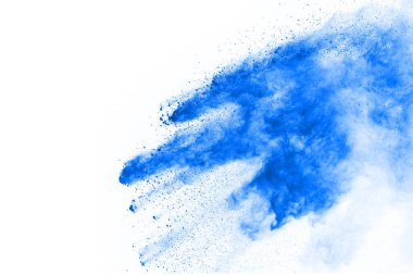 Beyaz arka planda mavi renkli toz patlaması. Renkli bulut. Renkli toz patlar. Boya Holi.