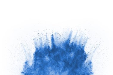 Beyaz arka planda mavi renkli toz patlaması. Renkli bulut. Renkli toz patlar. Boya Holi.