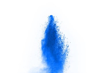 Beyaz arka planda mavi renkli toz patlaması. Renkli bulut. Renkli toz patlar. Boya Holi.