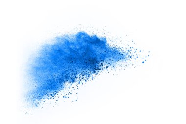 Beyaz arka planda mavi renkli toz patlaması. Renkli bulut. Renkli toz patlar. Boya Holi.