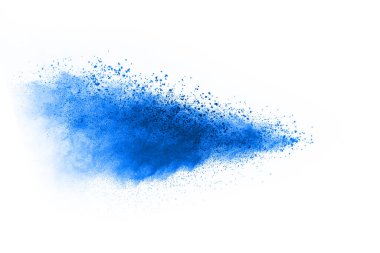 Beyaz arka planda mavi renkli toz patlaması. Renkli bulut. Renkli toz patlar. Boya Holi.