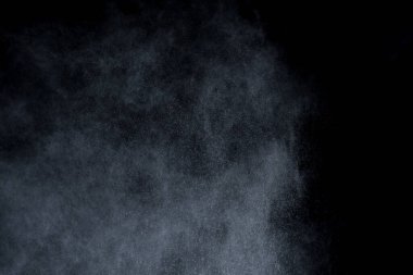 Siyah arka planda beyaz toz patlaması. Renkli bulut. Renkli toz patlar. Boya Holi.