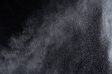 Siyah arka planda beyaz toz patlaması. Renkli bulut. Renkli toz patlar. Boya Holi.