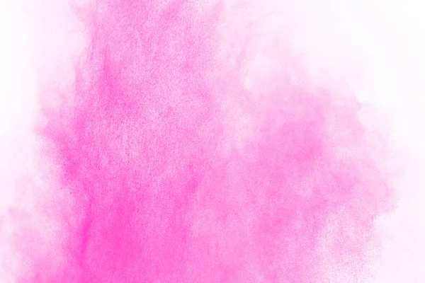 Abstract pink powder splatted background,Freeze motion of color powder exploding/throwing color powder,color glitter texture on white background.