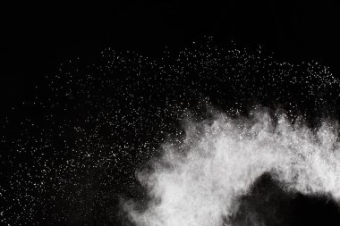 Siyah arka planda beyaz toz patlaması. Renkli bulut. Renkli toz patlar. Boya Holi.