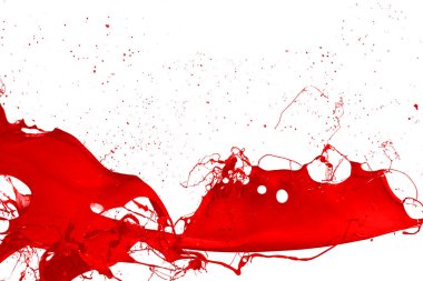 Beyaz arkaplanda kırmızı boya sıçraması.
