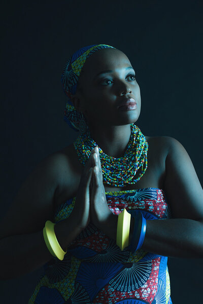 South african xhosa woman wearing colorful necklace and bracelets.