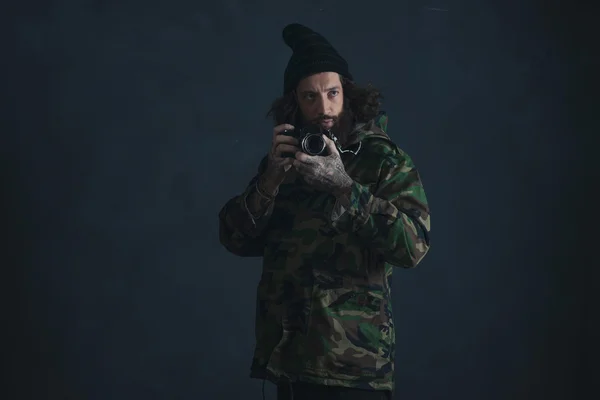 Vintage photographer with beard — Stock Photo, Image