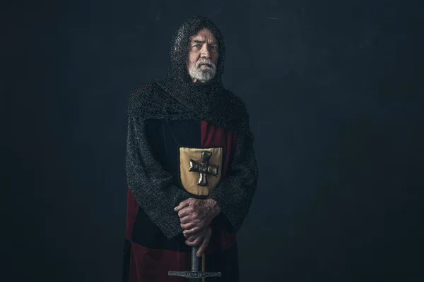 Knight with beard in hauberk — Stock Photo, Image
