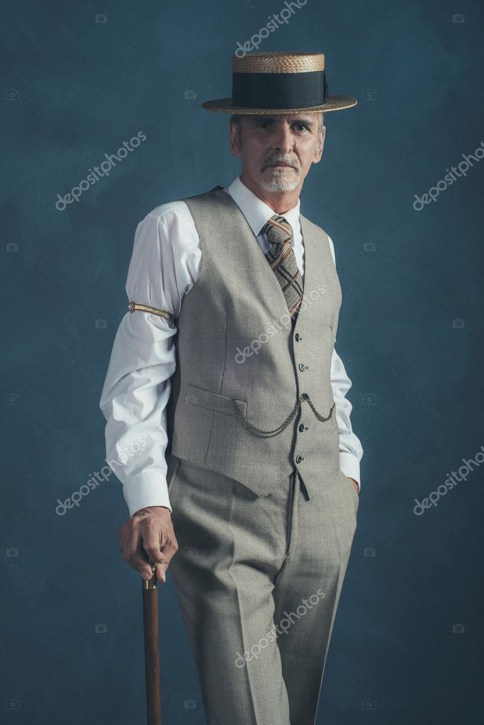 Tenue Dandy Homme Rétro Années 1920 Dandy En Costume — Photo De