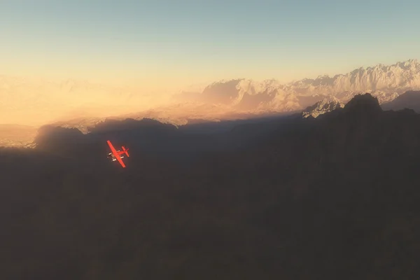 Private plane over misty mountains — Stock Photo, Image