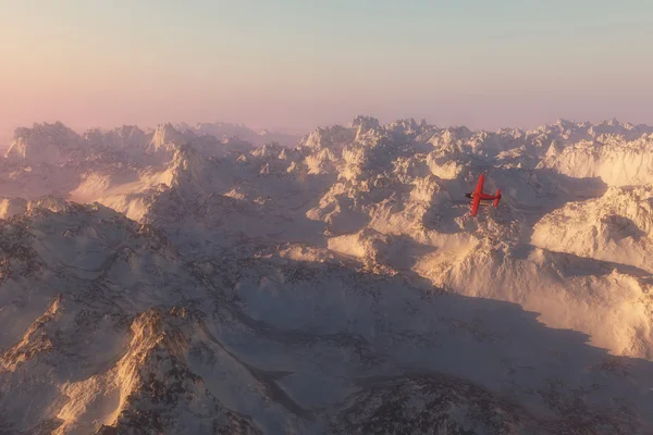 Aereo monomotore sopra montagne di neve — Foto Stock