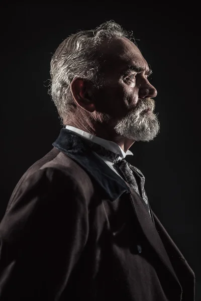 Uomo anziano caratteristico vintage con capelli grigi e barba. Stallone — Foto Stock