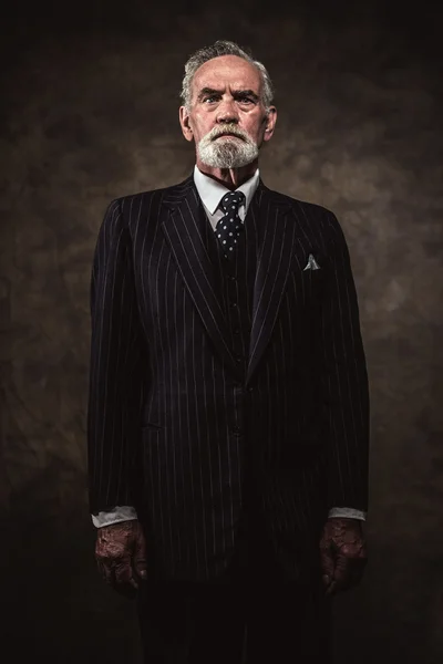 Characteristic senior business man with gray hair and beard wear — Stock Photo, Image