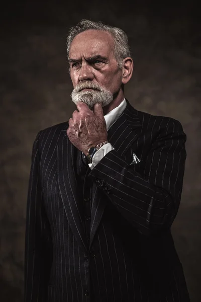 Characteristic senior business man with gray hair and beard wear — Stock Photo, Image