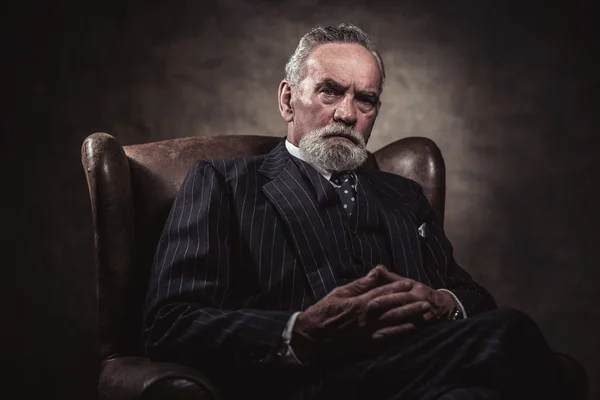 sandalyede oturan karakteristik üst düzey iş adamı. gri saç bir