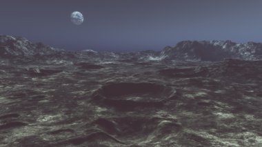 Ay gökyüzünde Dünya gezegeni, yatay.