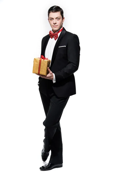 New year's eve moda mężczyzna noszenia smokingu czarny z wielkim — Zdjęcie stockowe