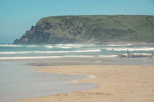 Kid fishing on the beach of Morgans Bay. Eastern Cape. South Afr — Stock Photo, Image