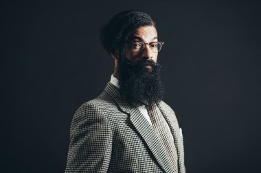 Man with Long Beard Staring Camera clipart