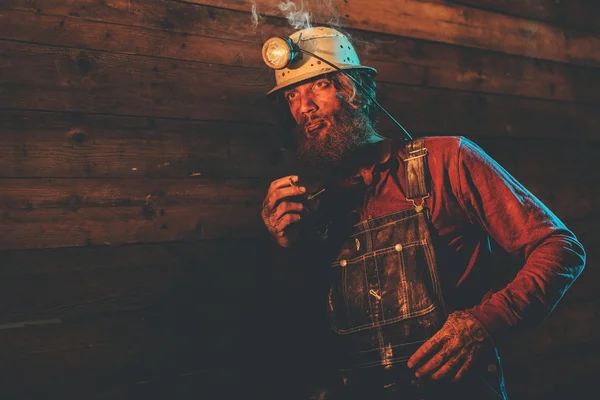 Miner Wearing Helmet Lamp — Stock Photo, Image