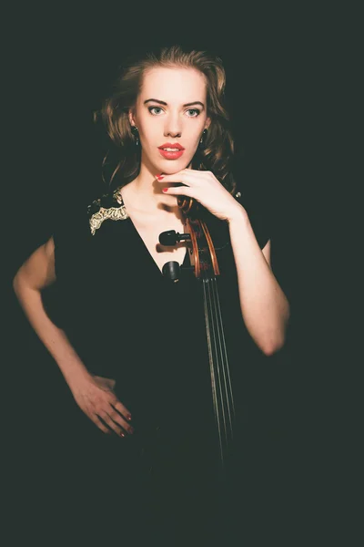 Female Orchestra Member Leaning on her Cello — Stock Photo, Image