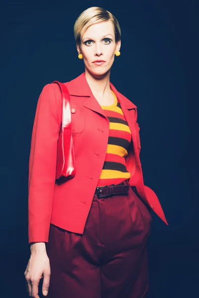 Blond Woman in Red and Yellow Fashion — Stock Photo, Image