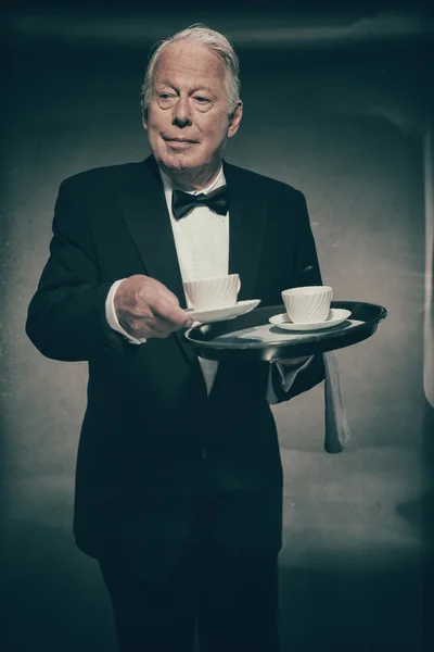 Male Butler Wearing Formal Tuxedo Suit — Stock Photo, Image