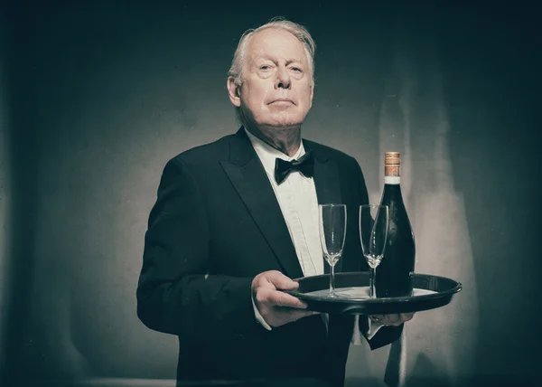 Senior Male Butler Wearing Suit — Stock Photo, Image