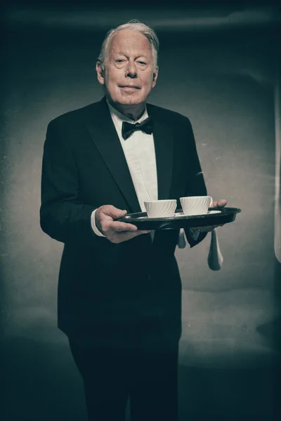 Male Butler Wearing Formal Tuxedo Suit — Stock Photo, Image