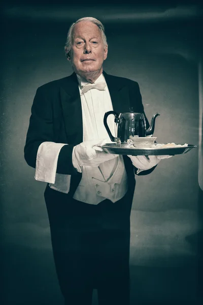 Senior Male Butler Wearing Tuxedo — Stock Photo, Image