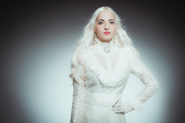 Woman with White Hair in white dress