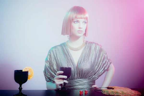 Glamorous Woman Standing at Bar — Stock Photo, Image