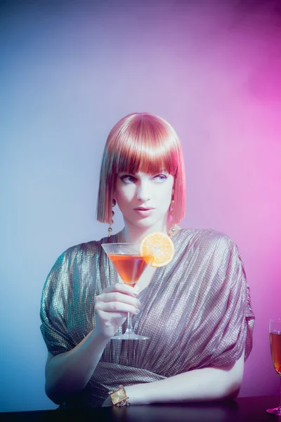 Glamorous Woman Sipping Cocktail — Stock Fotó