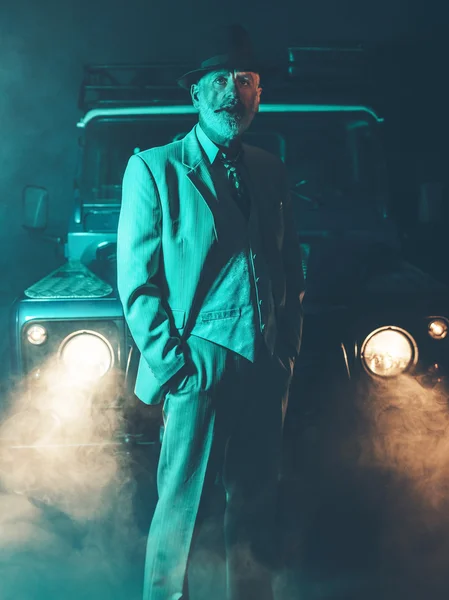 Senior Businessman Standing In Front his Vehicle — Stock fotografie