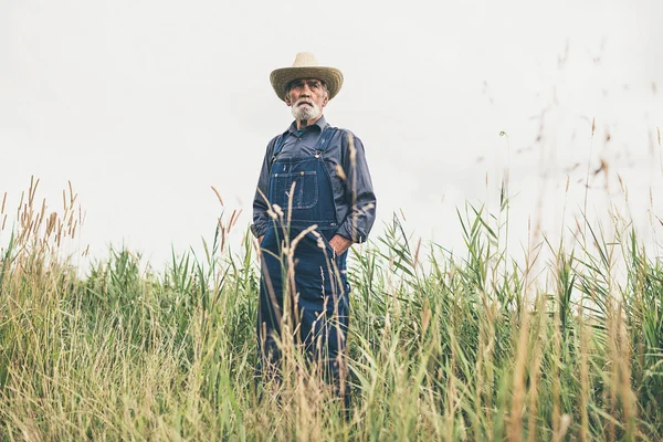 Pensive Senior Farmer Standing at Farm — Stock Photo, Image