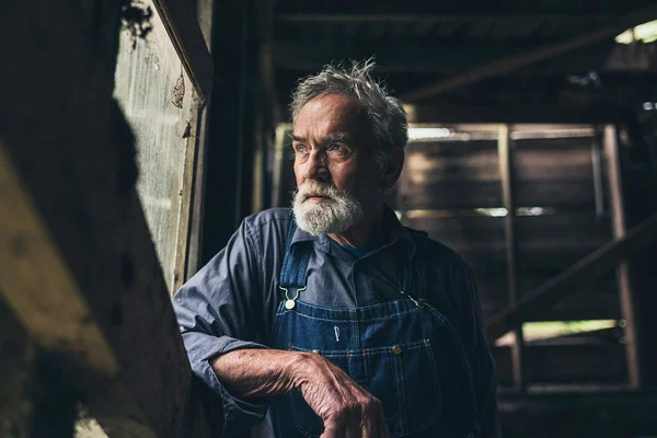 Homem idoso olhando pela janela — Fotografia de Stock