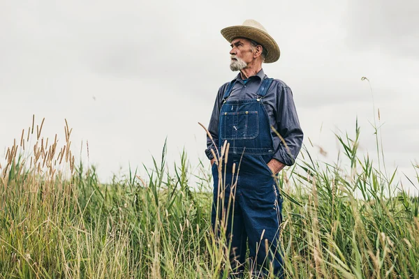 Старший чоловік фермер з капелюхом — стокове фото