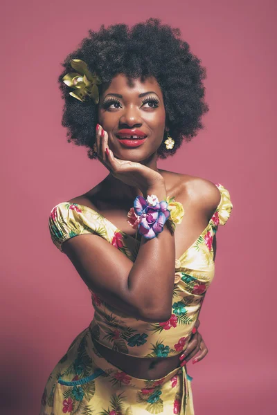 Moda tropical Afro American Pin-up — Fotografia de Stock