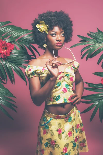 Tropické Afro americký Pin-up — Stock fotografie