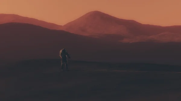 Astronaut walking på planet. — Stockfoto