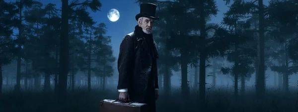 Dickens Scrooge Uomo con valigia — Foto Stock