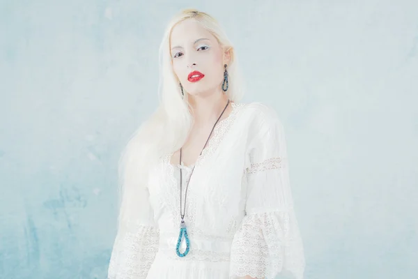 Snow Princess with Red Lipstick — Stock Photo, Image