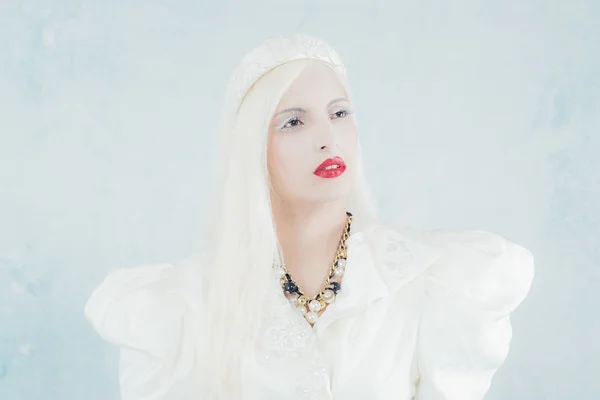 Snow Princess with Red Lipstick — Stock Photo, Image