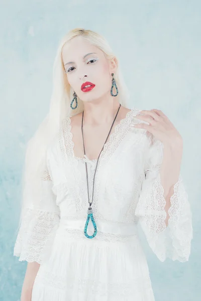 Snow Princess with Red Lipstick — Stock Photo, Image