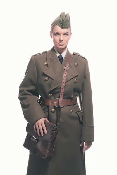 Retro ejército uniforme moda mujer — Foto de Stock